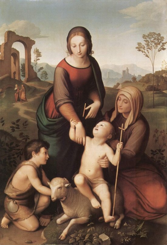 María e Isabel con Jesús y Bautista niños