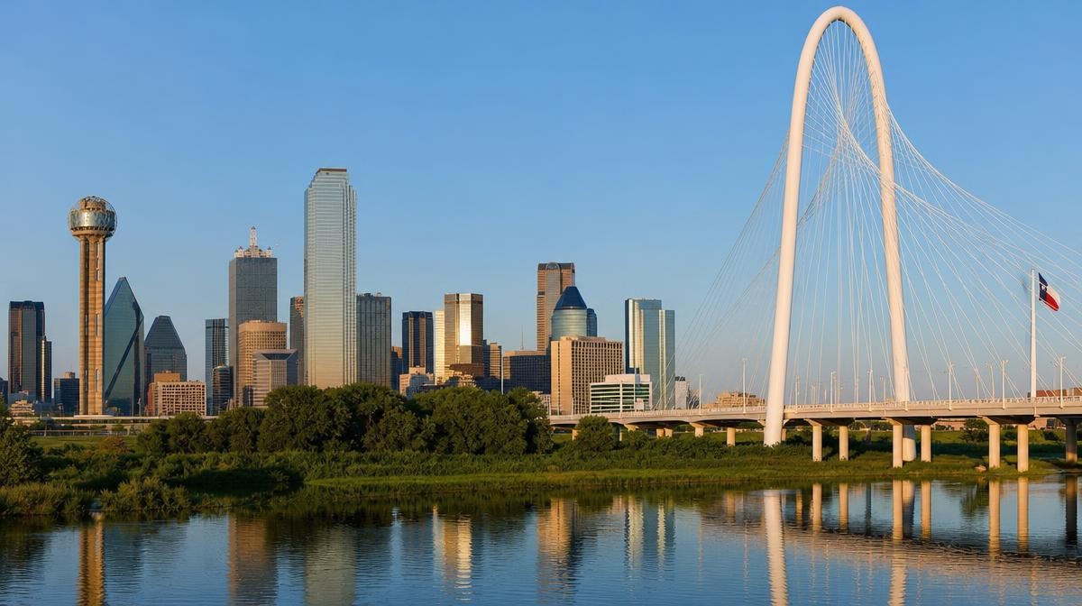 Vista panorámica del horizonte de Dallas con sus rascacielos al atardecer